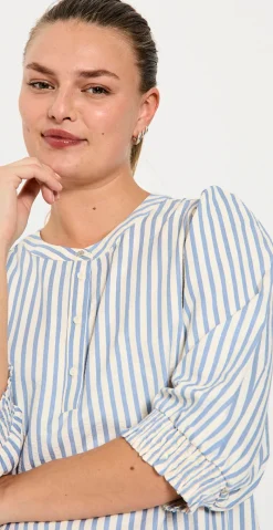 Aby kjole med striber blå w. off-white