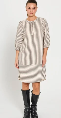 Aby kjole med striber morel w. off-white