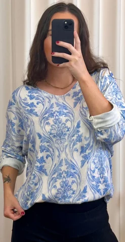 Amalie bluse med mønster lysblå LikeLondon