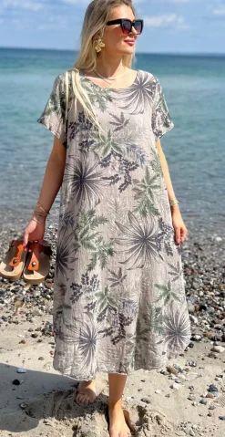 Babette kjole vidde og motiv af blade mocca LikeLondon