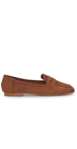 Ballerina loafers i ruskind cognac