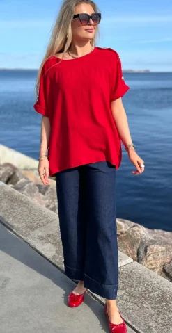 Barbara bukser med bælte og opsmøg mørk denim LikeLondon