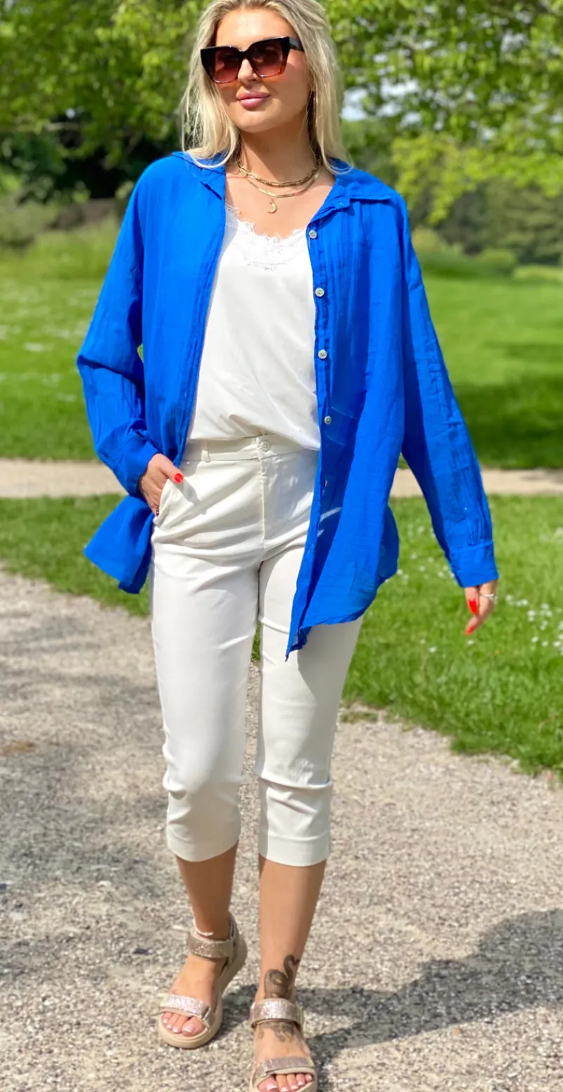 Bernadotte skjorte med perlemors knapper royal blue LikeLondon