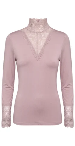 Bluse med blondehals gammelrosa