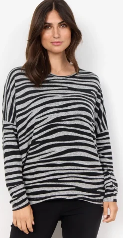 Bluse med dyreprint sort/grå