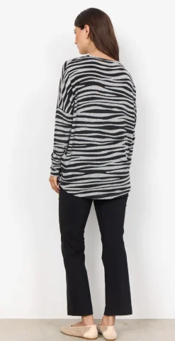 Bluse med dyreprint sort/grå