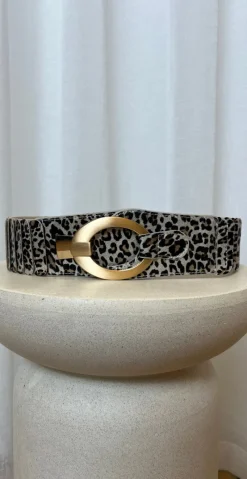 Bredt bælte med overlap og leopardprint beige LikeLondon