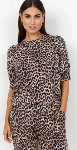 Bree bluse med leopardprint camel