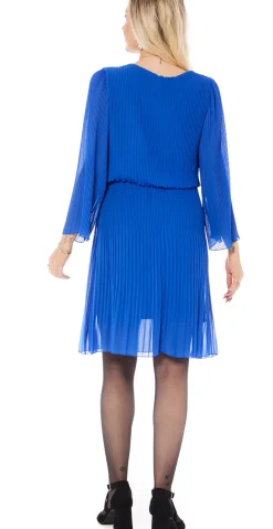Carmen kort plisseret kjole royalblue LikeLondon