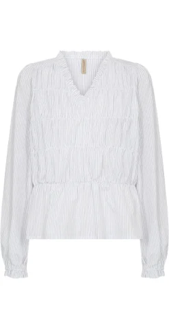 Celeste bluse med smock og nålestrib hvid