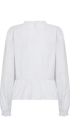 Celeste bluse med smock og nålestrib hvid