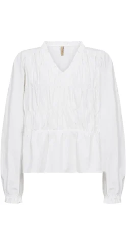 Celeste bluse med smock og v-hals hvid
