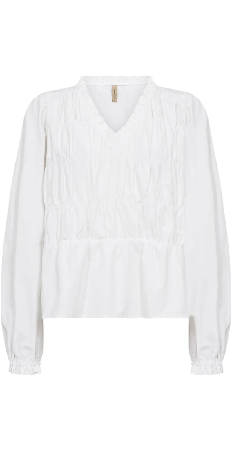 Celeste bluse med smock og v-hals hvid