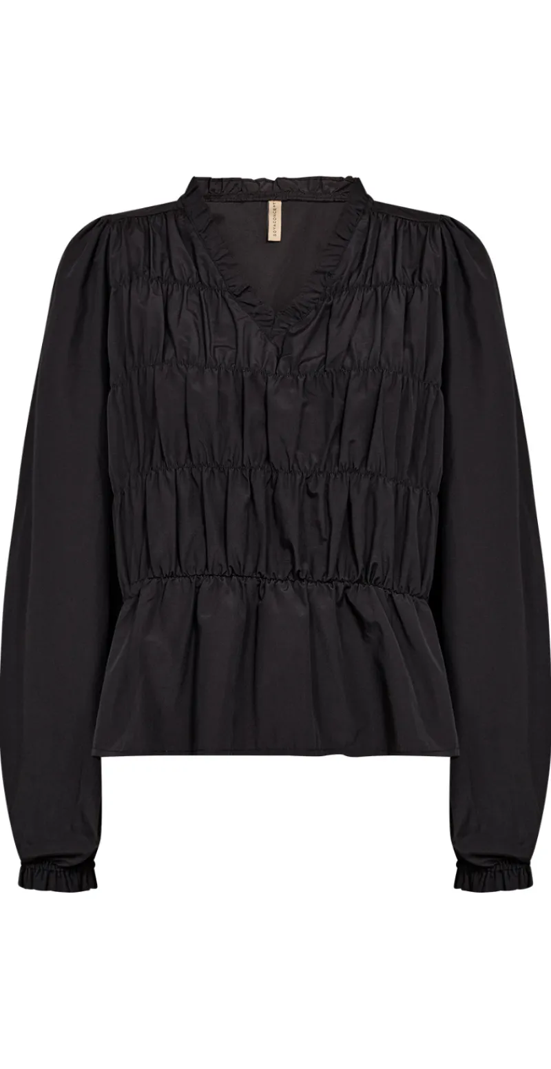 Celeste bluse med smock og v-hals sort