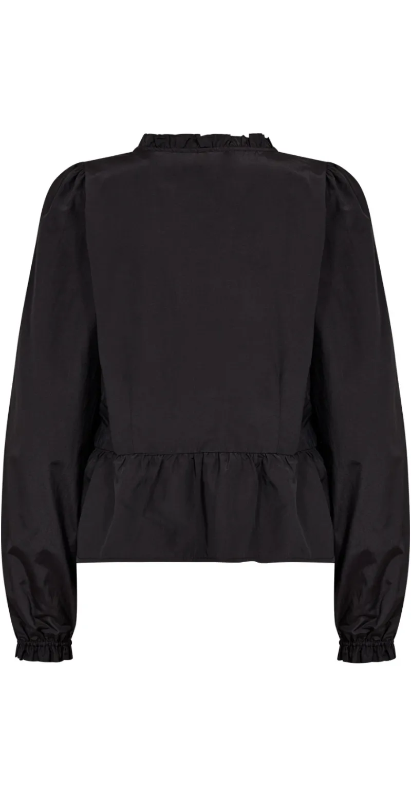 Celeste bluse med smock og v-hals sort