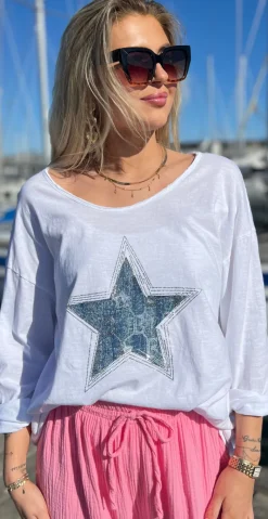Chanell bluse med stjerne og similisten hvid LikeLondon