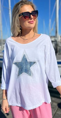 Chanell bluse med stjerne og similisten hvid LikeLondon