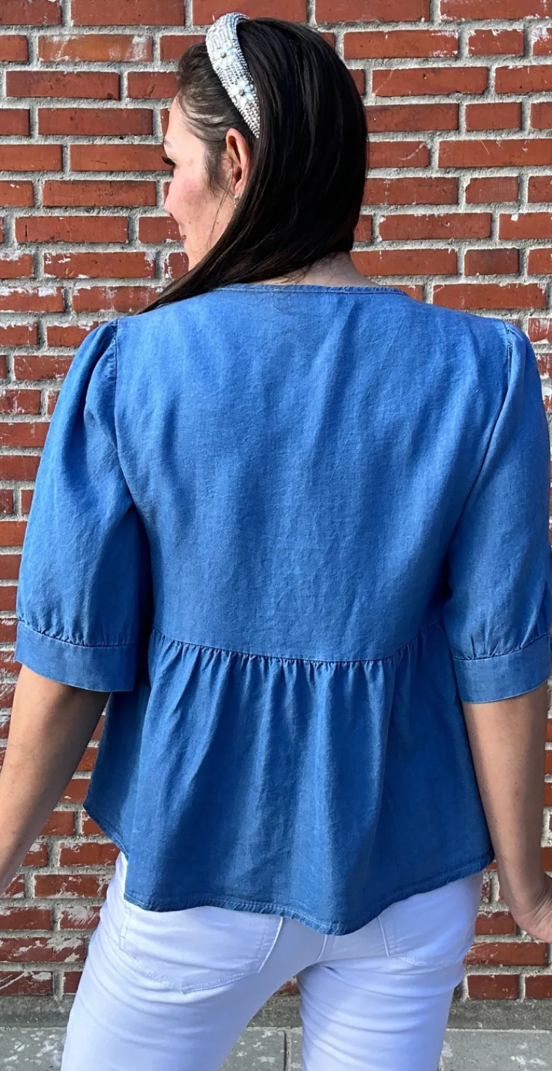 Claire bluse med bindebånd medium jeans LikeLondon by Christina