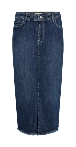 Denimnederdel med slids mørk denim