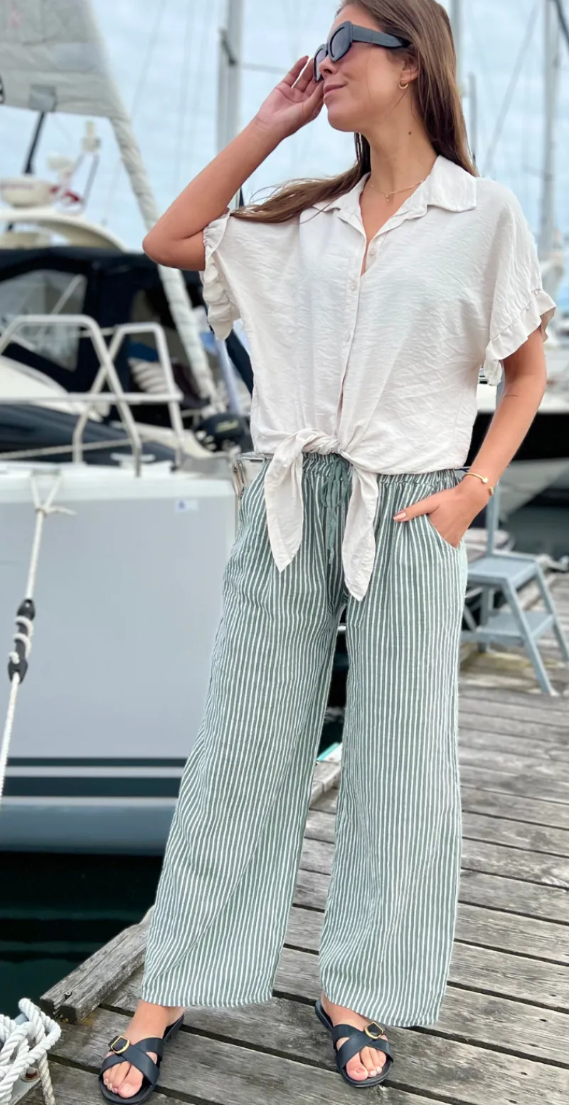 Elise stribet buks khaki Likelondon