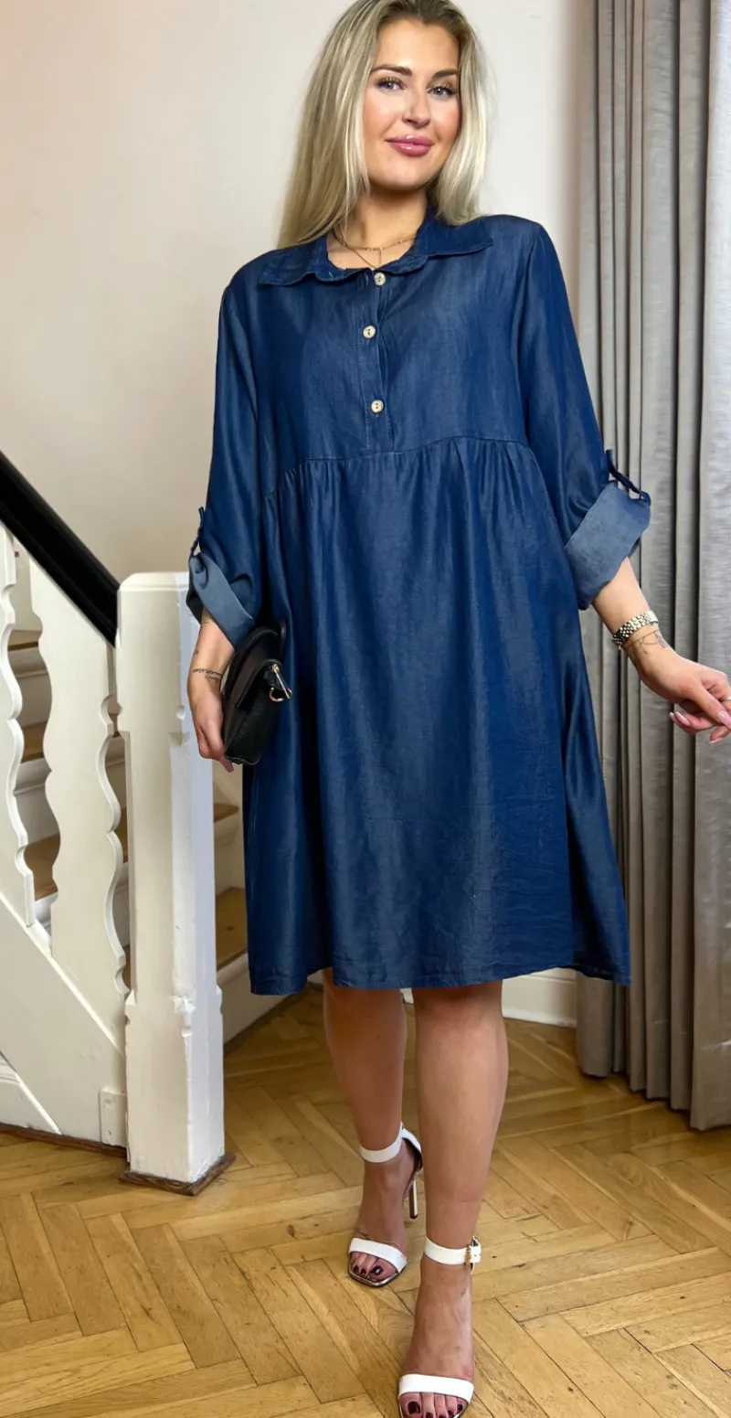 Elvira denimkjole med knap-detaljer dark jeans tencel LikeLondon