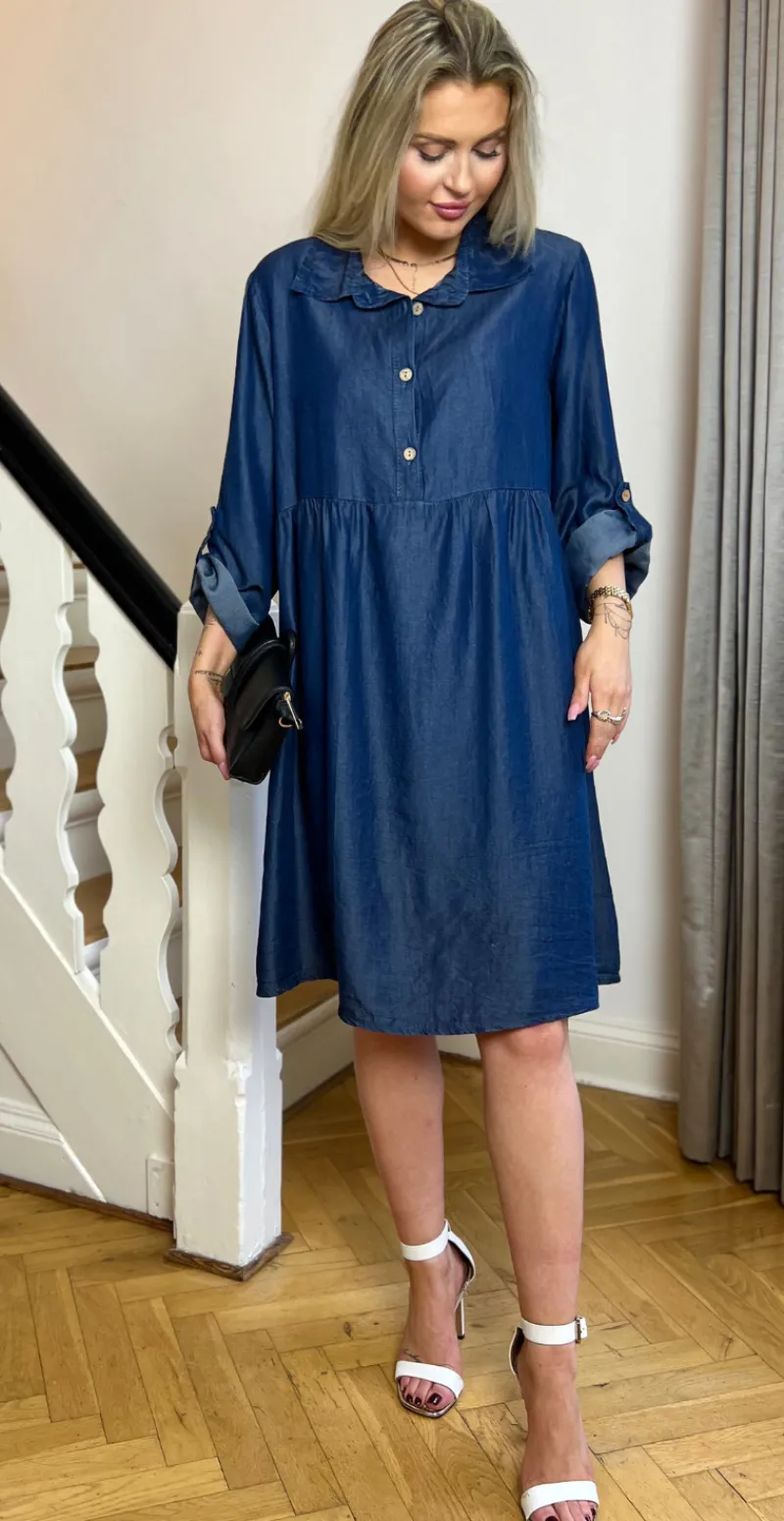 Elvira denimkjole med knap-detaljer dark jeans tencel LikeLondon