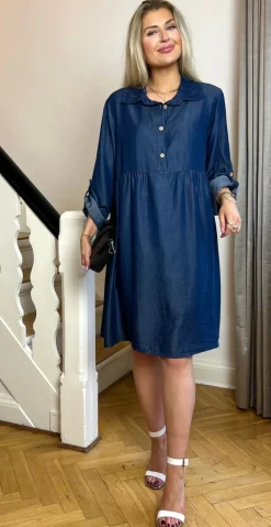 Elvira denimkjole med knap-detaljer dark jeans tencel LikeLondon