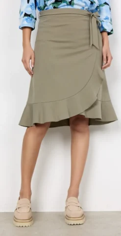 Emily nederdel med flæsedetalje khaki
