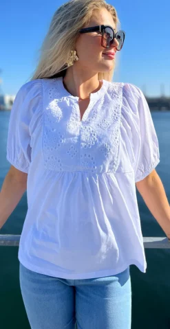 Fabia bluse med broderi anglaise hvid