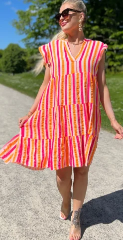 Fransiska kort kjole med peplum og striber hvid LikeLondon