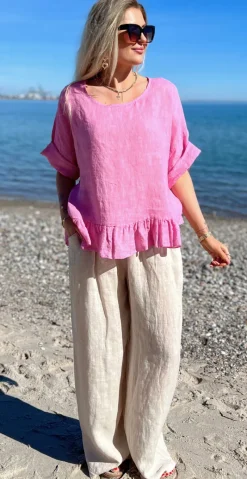 Freja hørbluse med peplum rosa LikeLondon