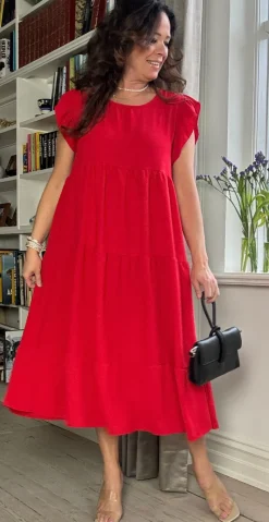 Frida kjole med peplum og vidde rød LikeLondon