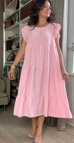 Frida kjole med peplum og vidde rosa LikeLondon