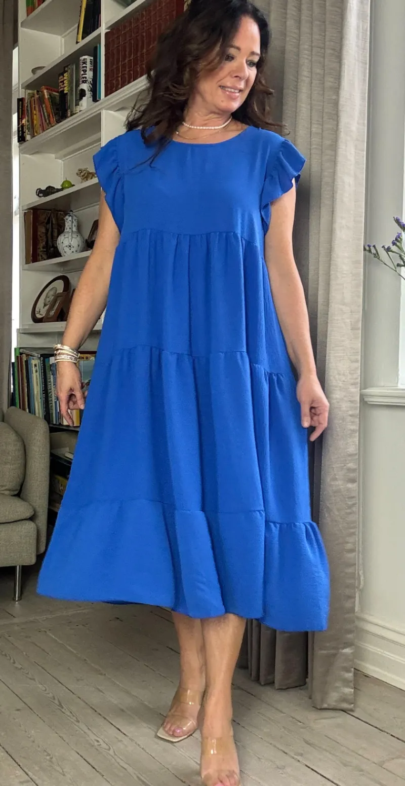 Frida kjole med peplum og vidde royal blue LikeLondon