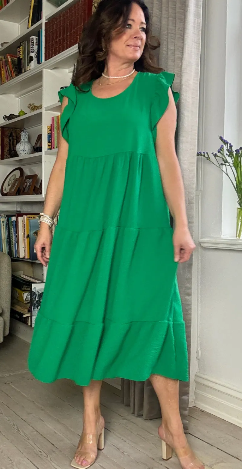 Frida kjole med peplum og vidde grøn LikeLondon
