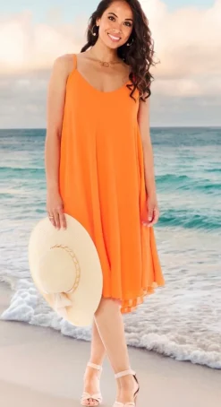 Gabi stropkjole med vidde orange LikeLondon