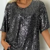 Gemma bluse med pailletter sort/sølv LikeLondon
