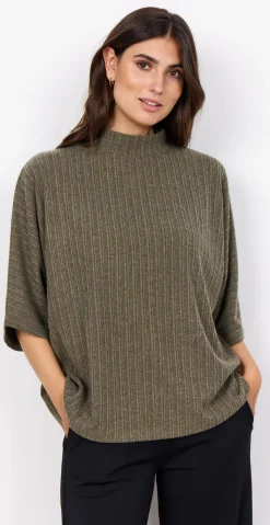 Ghita bluse med høj hals khaki