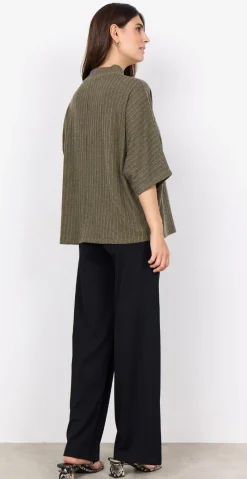 Ghita bluse med høj hals khaki