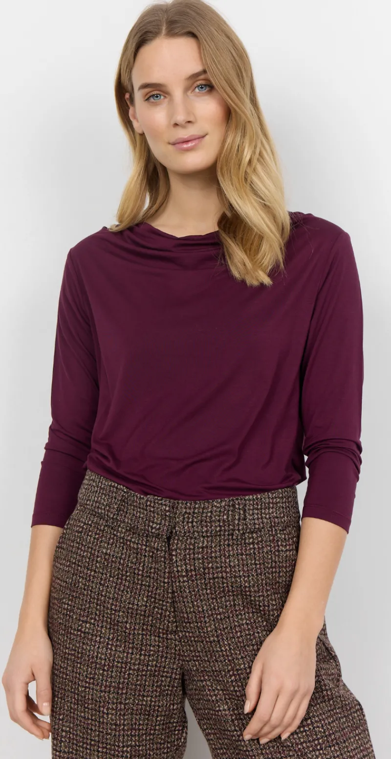 Hallie bluse med drapering foran bordeaux