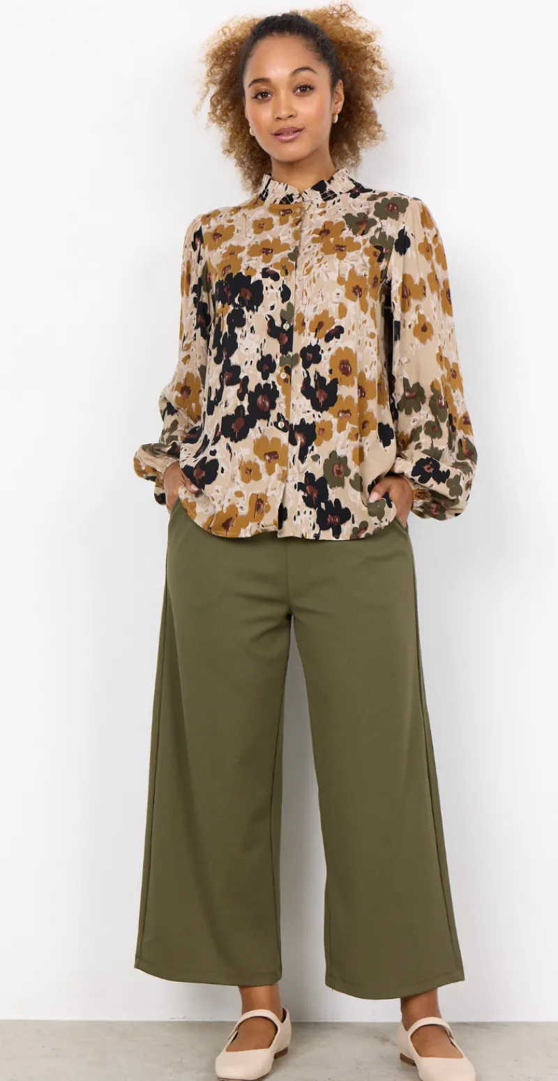 Irena bluse med blomsterprint army