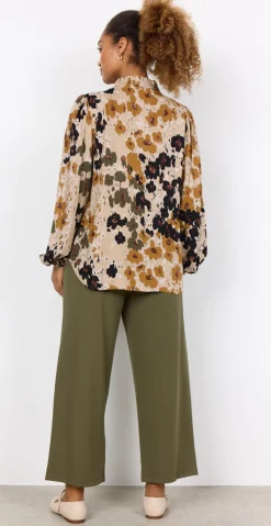 Irena bluse med blomsterprint army