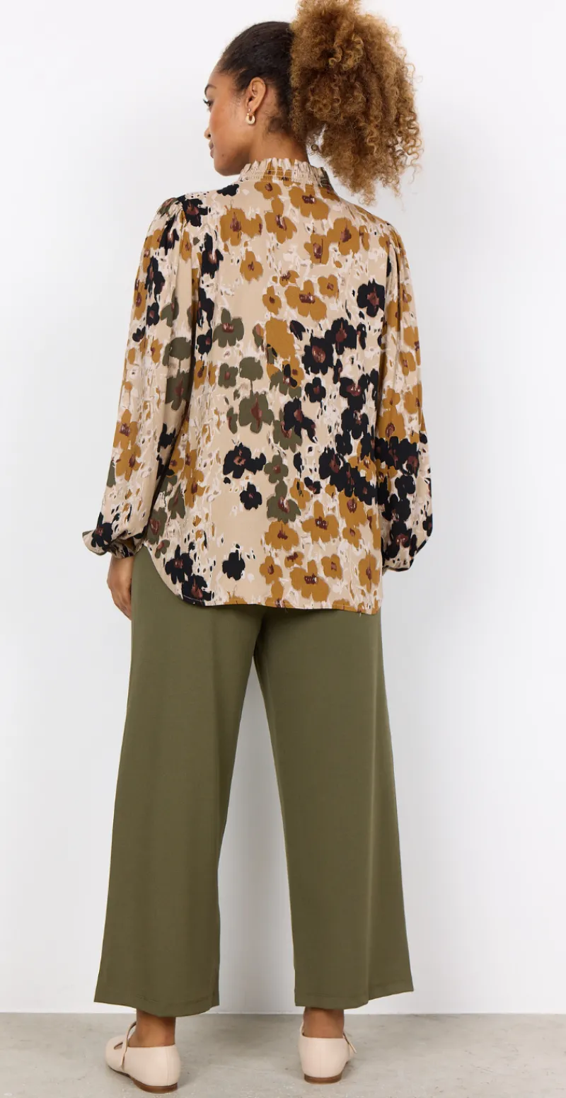 Irena bluse med blomsterprint army