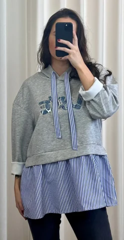 Isobel hoodie med skjorte grå LikeLondon