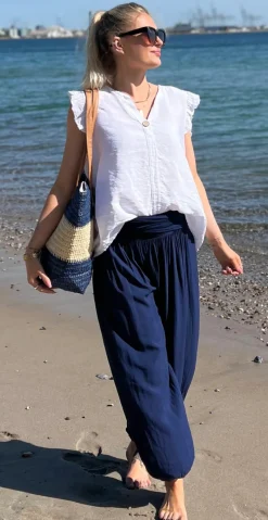 Jill buks med elastik ved talje og fod navy Likelondon