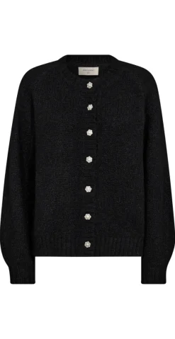 Julia strikcardigan med perleknapper sort