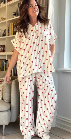 Kamille bukser med striber og hjerter beige LikeLondon