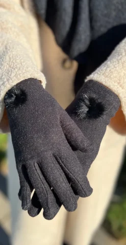 Klassisk handske med fake fur dusk sort LikeLondon