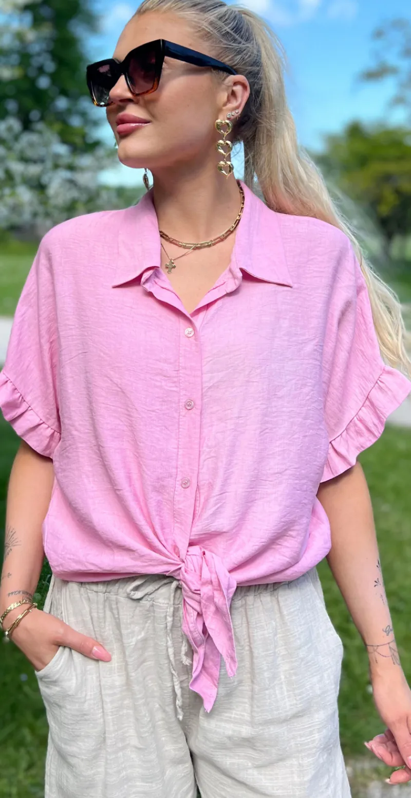 Kylie bluse med bindebånd rosa LikeLondon