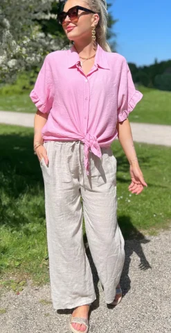 Kylie bluse med bindebånd rosa LikeLondon